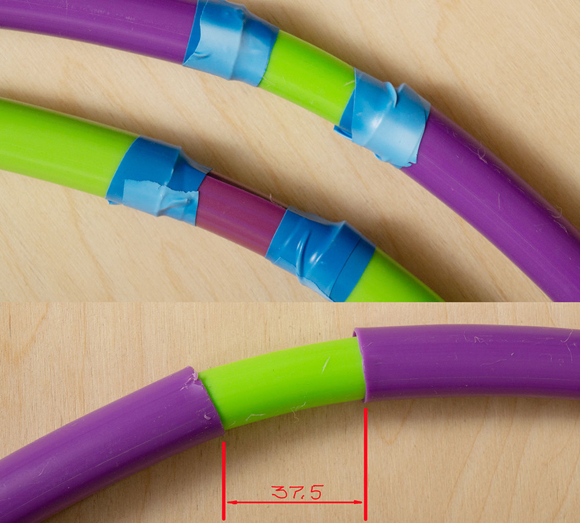 размер зазора по внутренней части обруча. Вставка из другого обруча отличается цветом для наглядности.