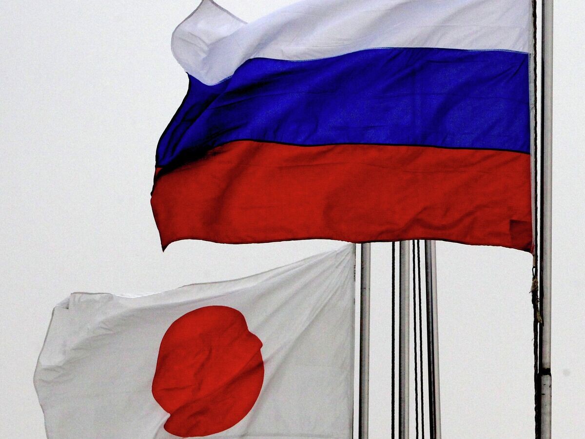    Государственные флаги России (справа) и Японии по случаю прибытия эсминца "Хамагири" Морских сил самообороны Японии во Владивосток | © РИА Новости / Виталий Аньков