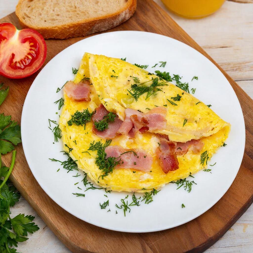 Детский омлет с зеленью и ветчиной 