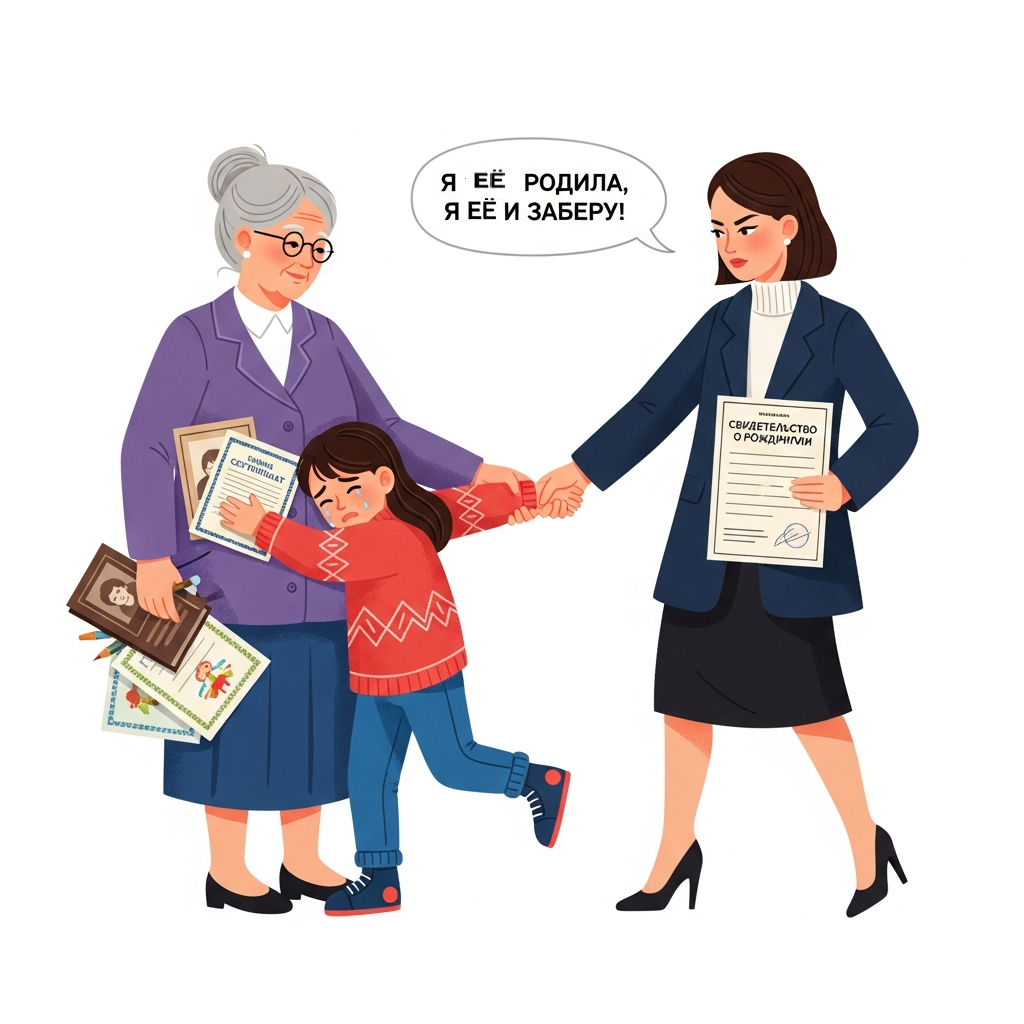 Дочь родила в 16 и уехала. Я растила внучку 10 лет. Теперь дочь вернулась с мужем и квартирой — и хочет забрать ребёнка. А девочка плачет и не хочет уходить