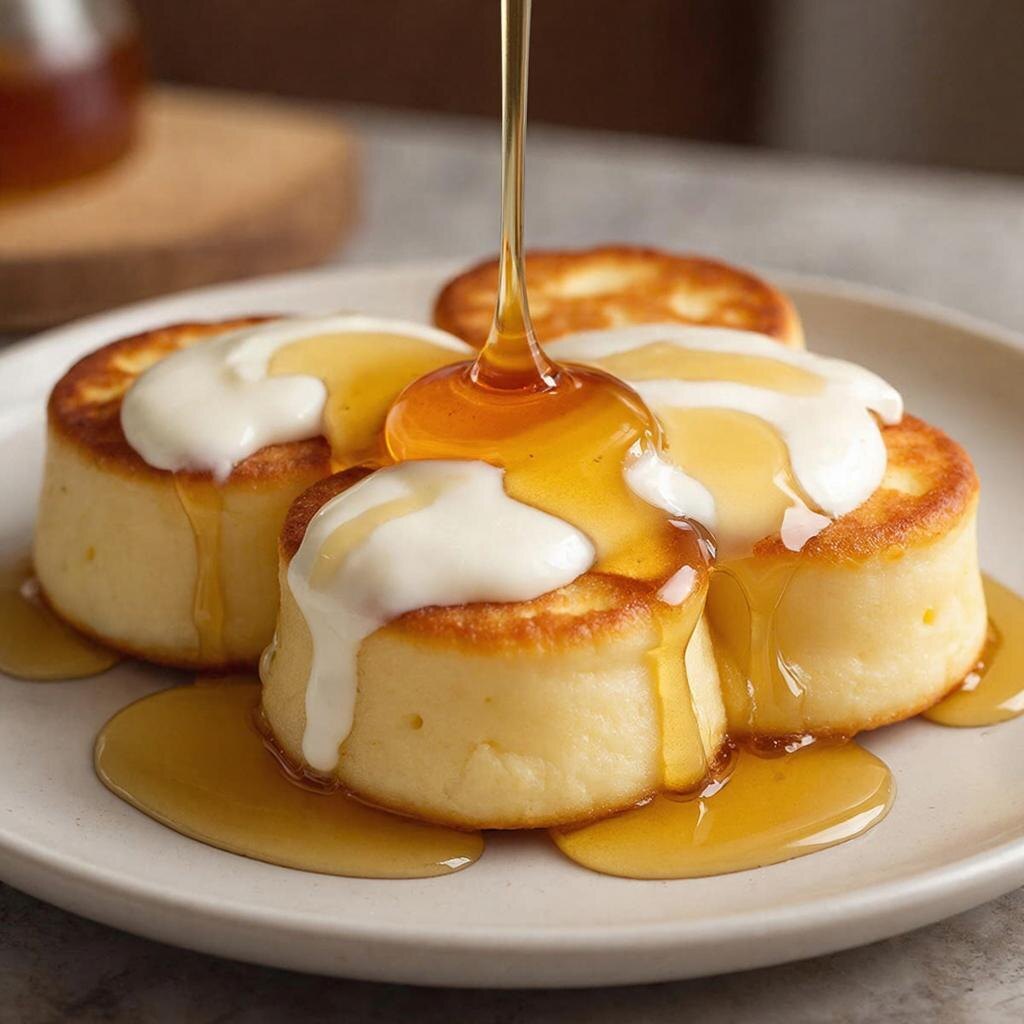 Сырники со сметаной и мёдом  