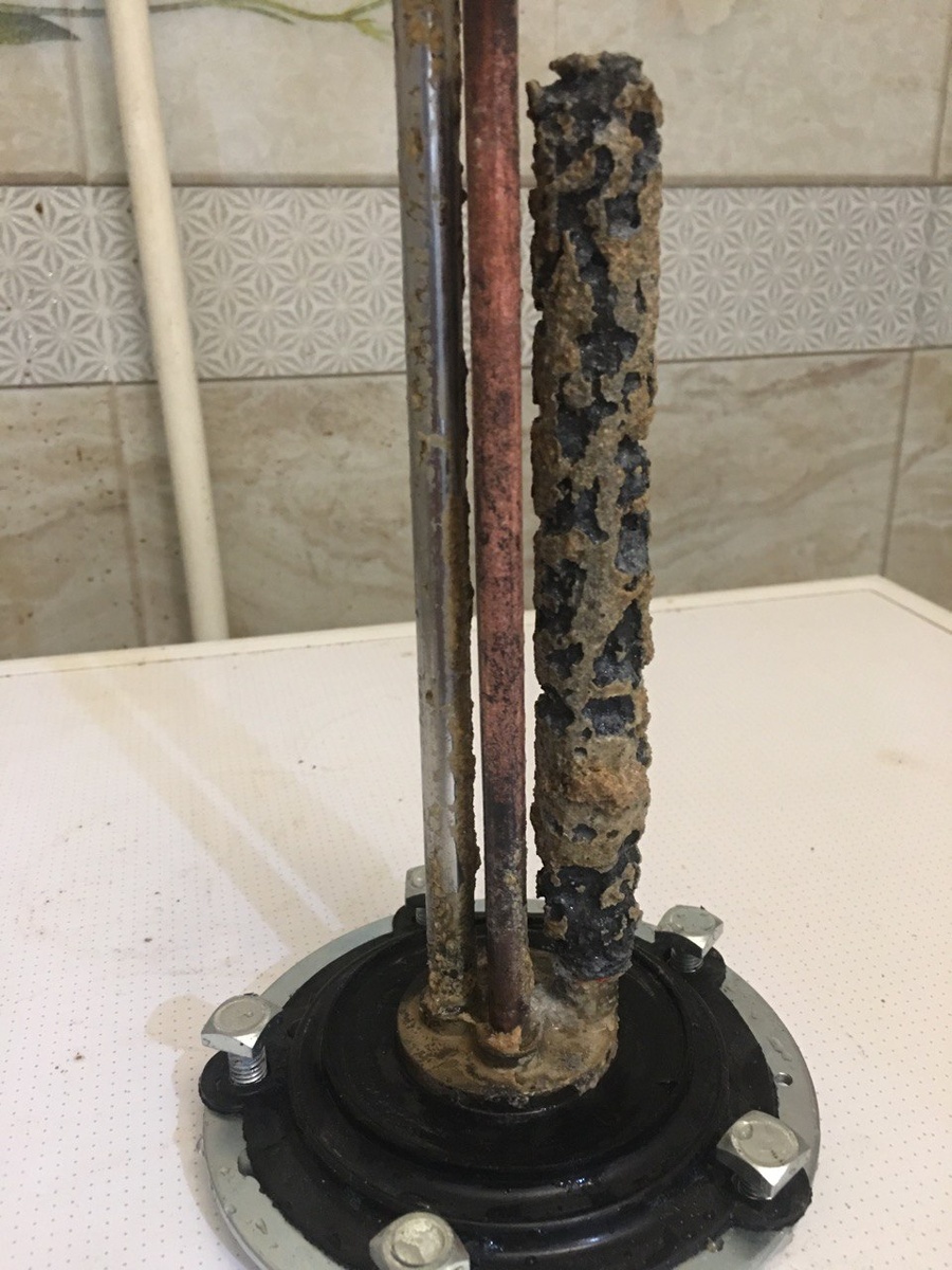 Визуальный осмотр ТЭНа. Стержень ещё год послужит.