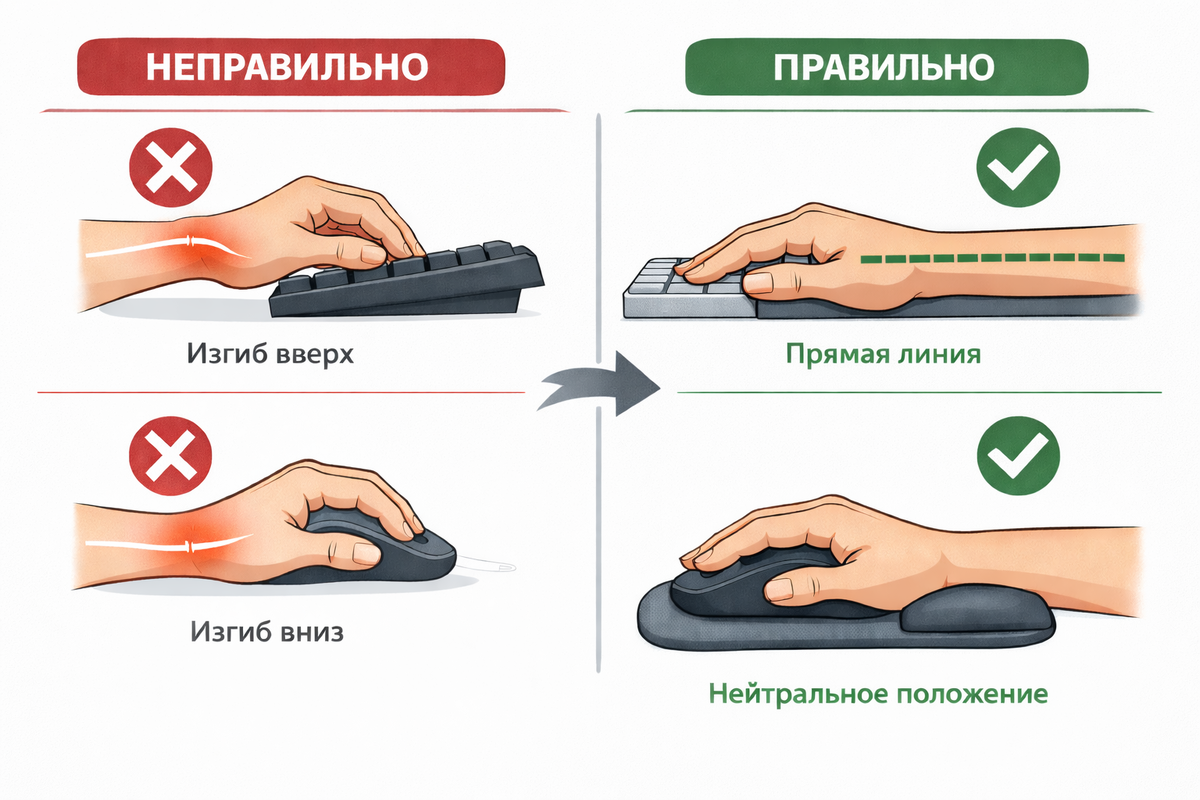 Схема правильного положения кисти