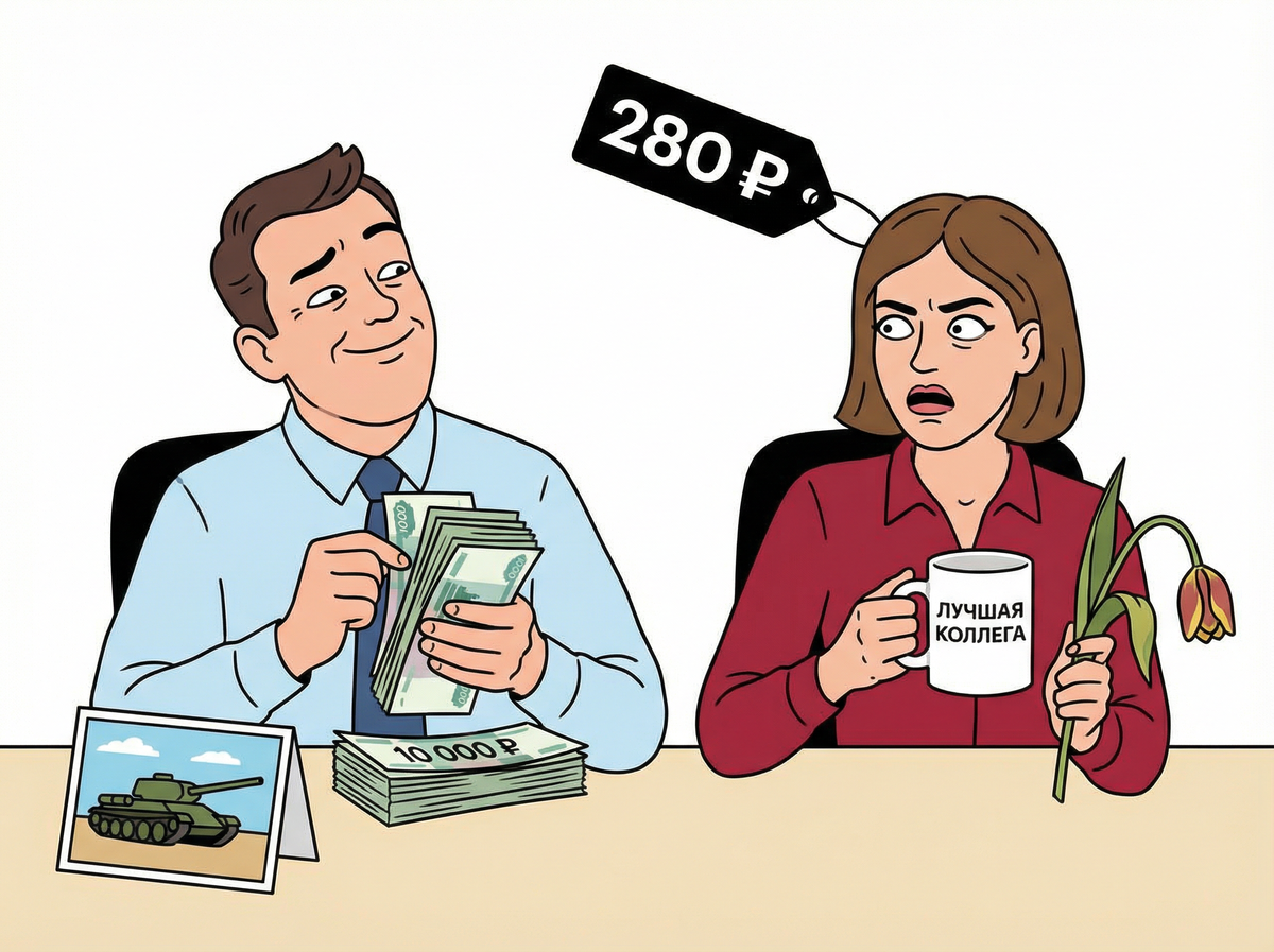 Мужчинам на 23 февраля — по 10 000 рублей. Нам на 8 Марта — тюльпан и кружку за 200. Начальник сказал: «Вы и так красивые». Это нормально?