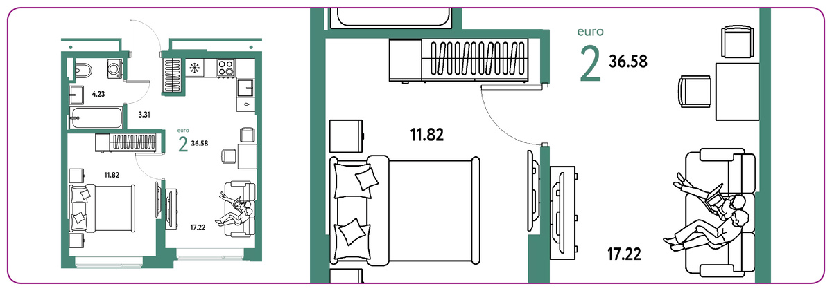 Эргономичная и уютная евродвушка возле в ЖК «Страна.Прибрежная»: рядом с рекой и близко к центру города