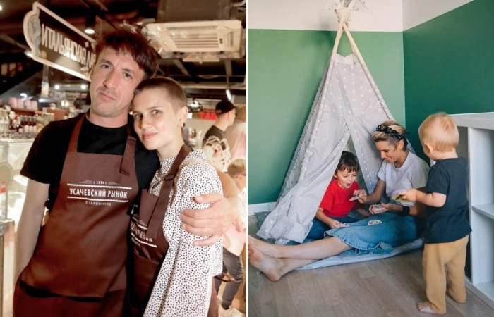 Артур Смольянинов и Дарья Мельникова с детьми.