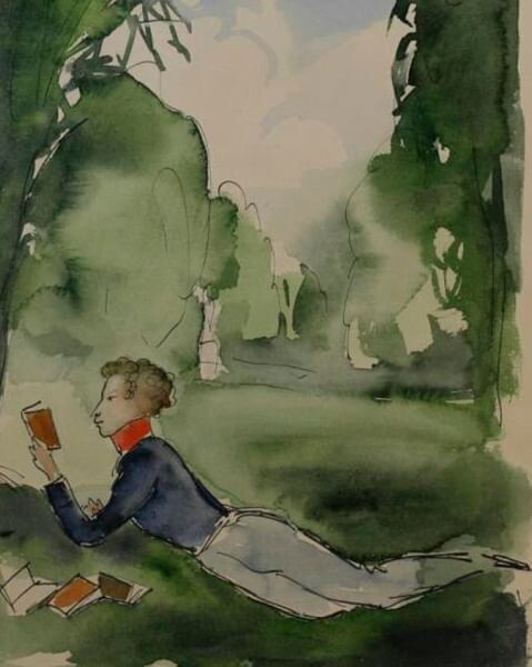 Николай Кузьмин. «Читал охотно Апулея...» Иллюстрация к роману в стихах Александра Пушкина «Евгений Онегин» (фрагмент) 1939. Иркутский областной художественный музей им. В.П. Сукачева, Иркутск