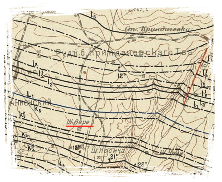Рудник "Вера" на геологической карте Лутугина.