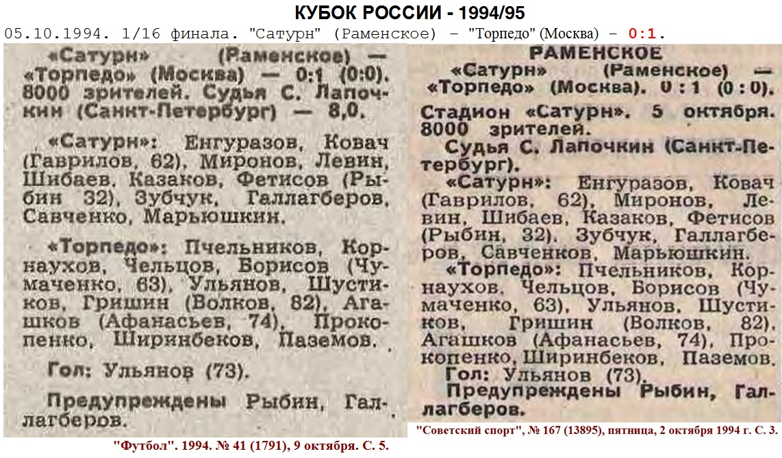 См. "Футбол" и "Советский спорт" за октябрь 1994 г. Коллаж автора ИстАрх.