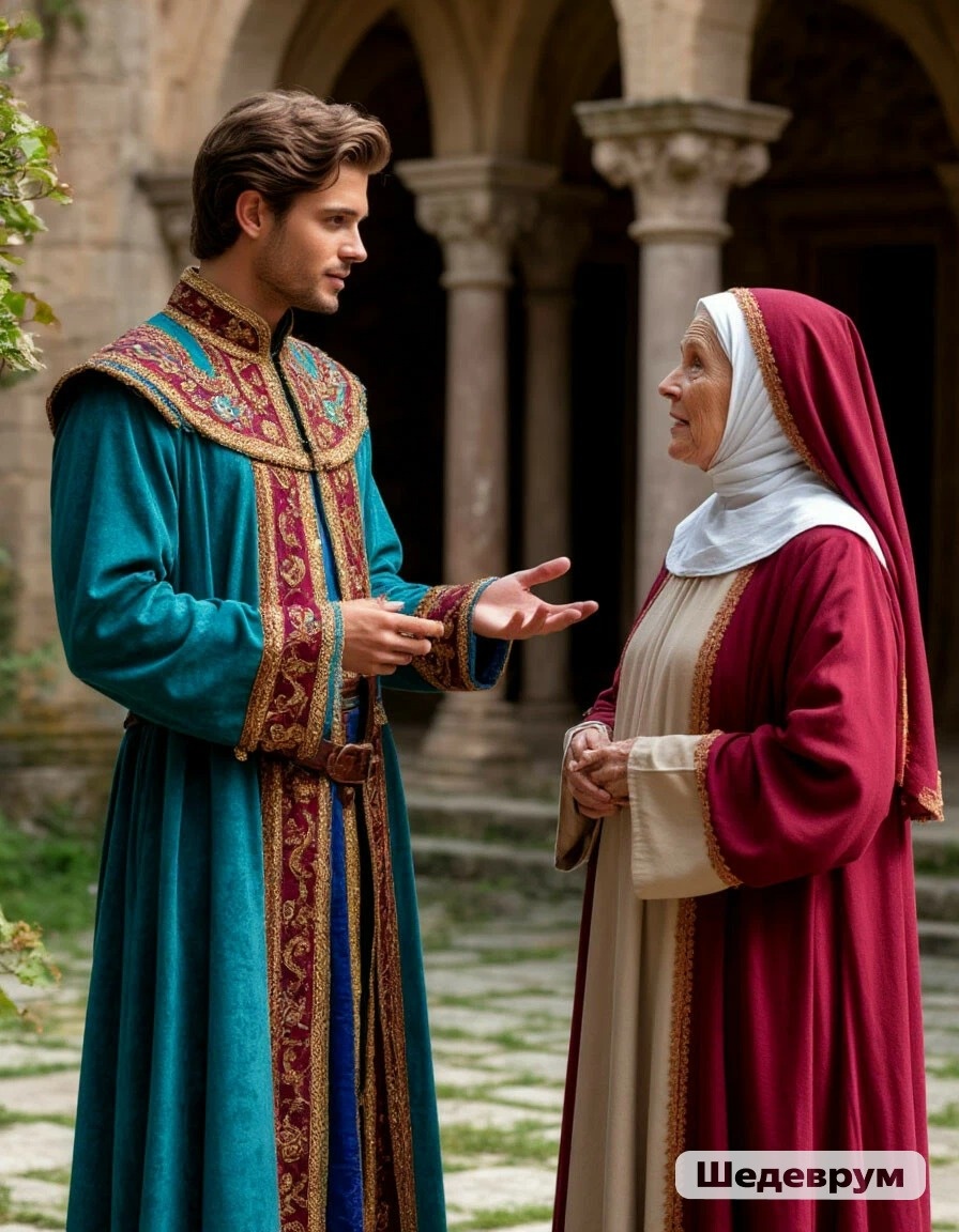 Князь Грегор беседует с настоятельницей монастыря.