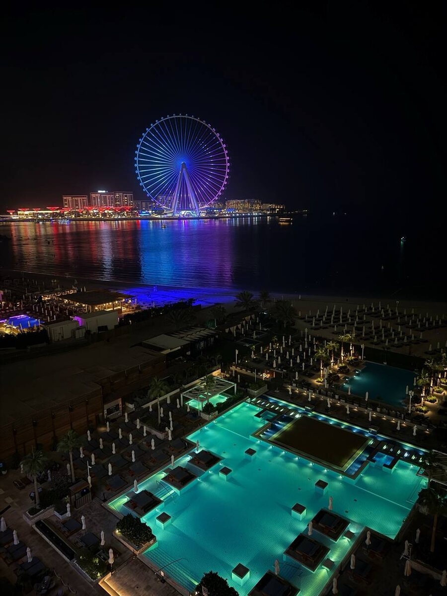 Вид на бассейн и колесо обозрения