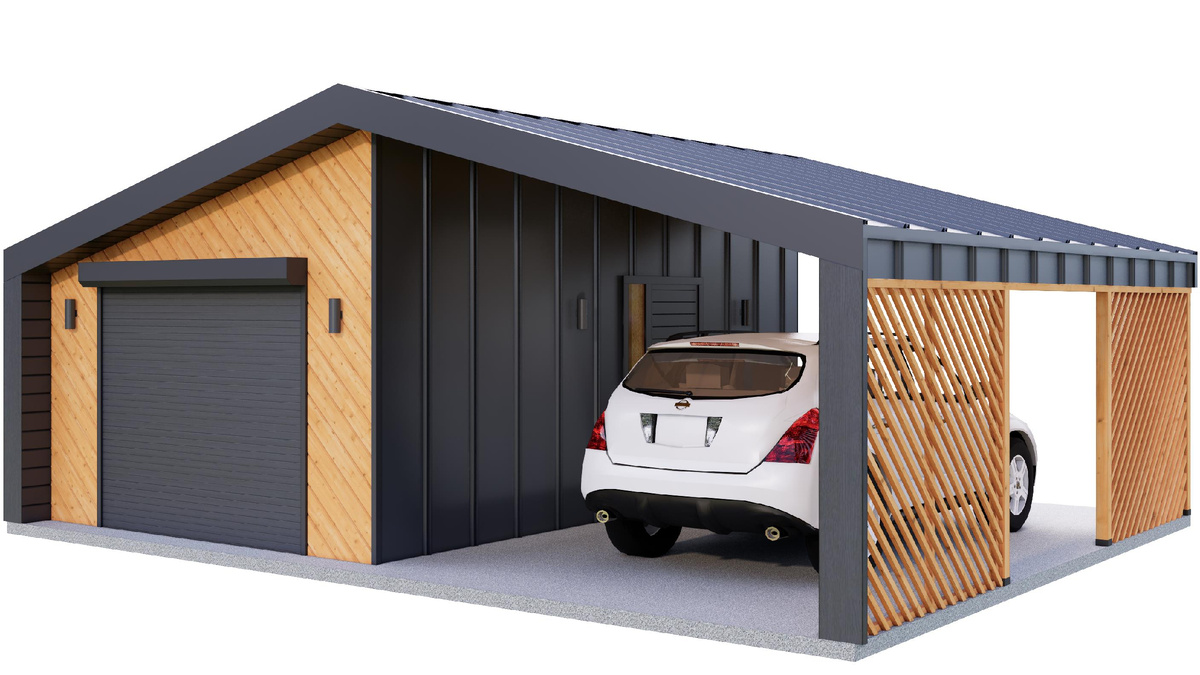 Гараж с навесом 8,0х6,5м для двух авто (электропривод ворот и кронштейн для колес в подарок)