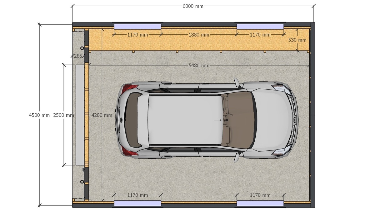 Вид сверху гаража 4,5х6,0м для одного авто