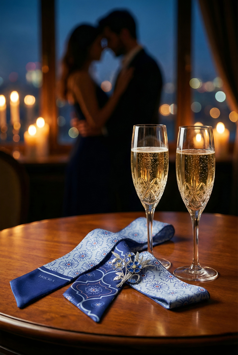 Бренд TRIORA, коллекция Россия: колье и браслет из натурального киантина, дизайнерская брошь "Василёк" и шелковый шарфик Твилли