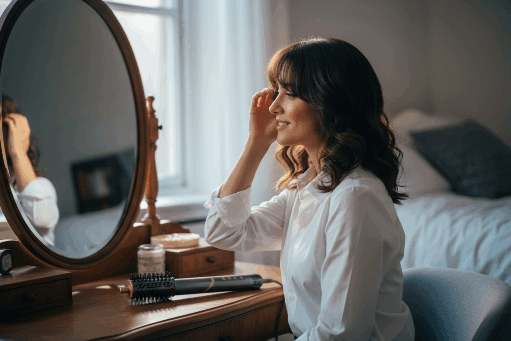    Как уложить челку шторку: идеальный изгиб с насадкой-брашингом за считанные минуты TELZEN