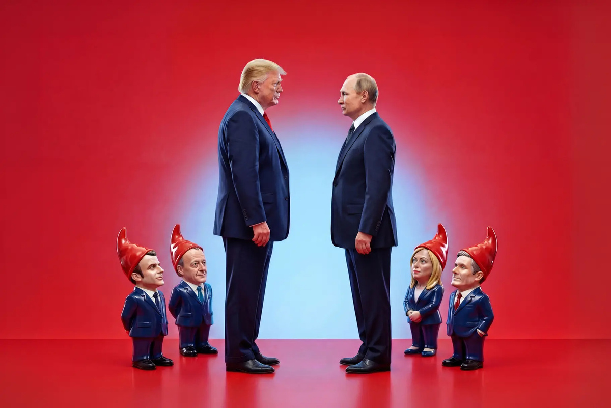    Швейцарская газета изобразила лидеров ЕС карликами на фоне фигур Путина и Трампа