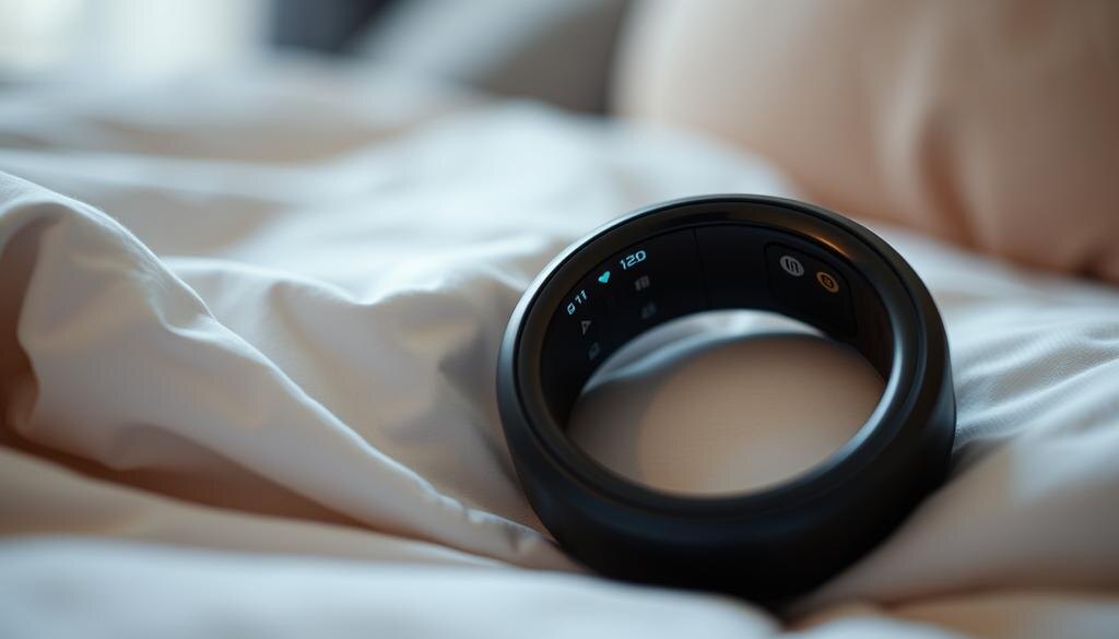    Изображение трекера сна, наклоненного на кровати