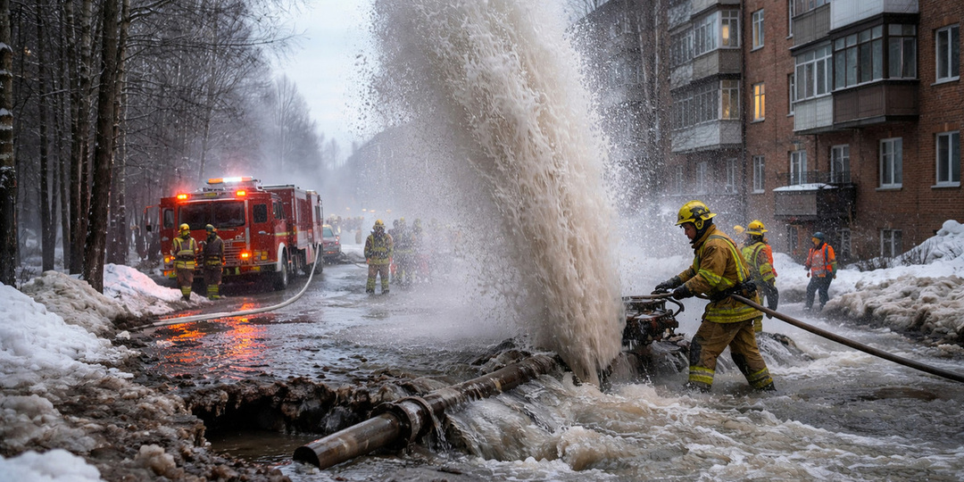 Гидроудар в системе водоснабжения: в Дубне прорвало трубу