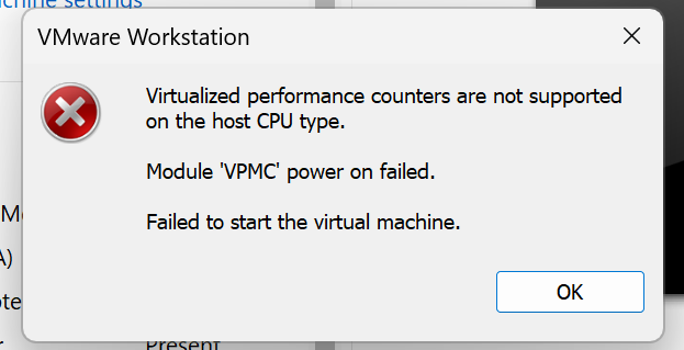 Virtualized performance counters are not supported