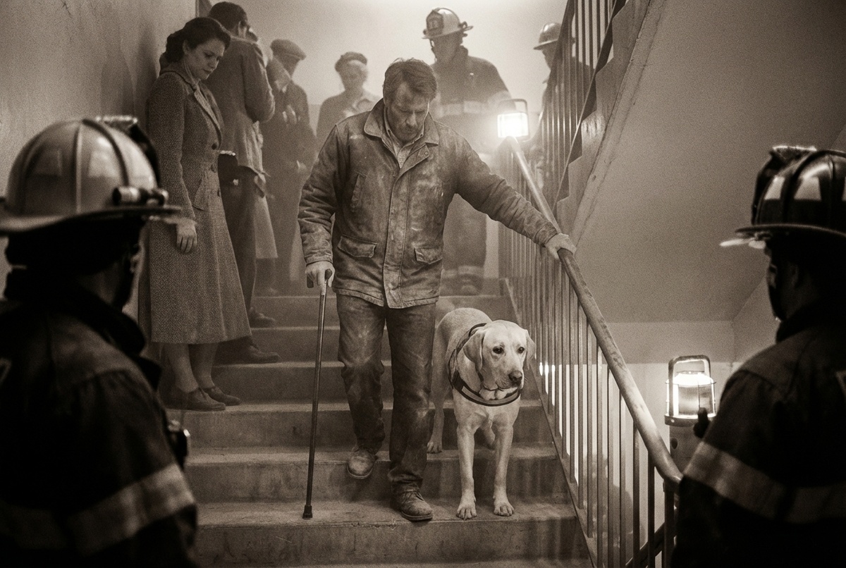 лабрадор-ретривер в шлейке поводыря — спокойная рабочая собака