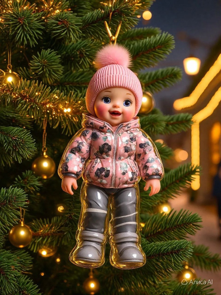 Это зять с помощью ИИ улыбающуюся Лельку разместил на елочке. Идеальный ребенок: не орет и всем доволен