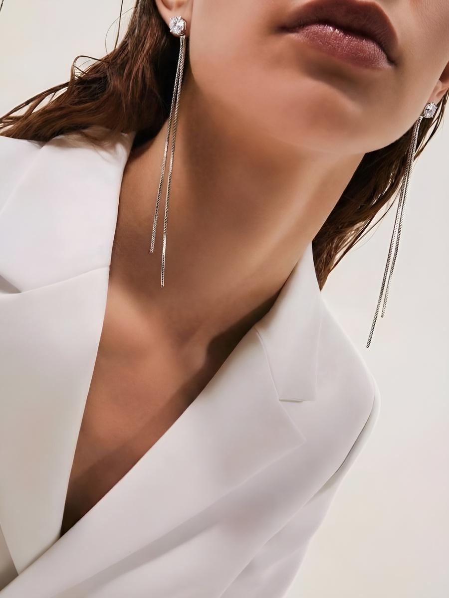 Длинные женские серьги цепочки со стразами. Арт. 214435696