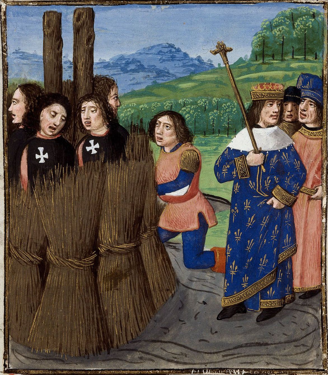 сожжение тамплиеров. Из французского перевода «О несчастиях знаменитых людей» Джованни Боккаччо. Нидерланды, 1479–1480 годы
