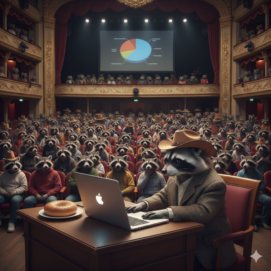 Еноты в зале театра разбирают настройку автоправил.