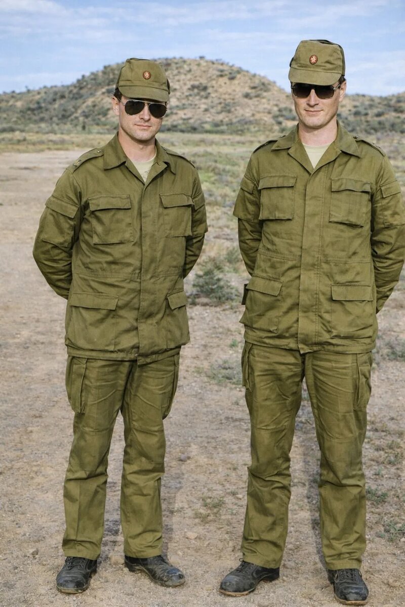 На фото. Те самые 80-е.  КТуркВО. Автор с доктором  (начмедом) части. Не бедсствовали. Обеспечение товарами и продуктами в Туркестане было примерно на уровне Москвы. Фото через ИИ от Юрию Назарова.