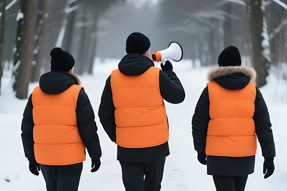Поисковики идут в заснеженную тайгу.  Фото: Изображение сгенерировано с помощью ИИ / Маргарита Неклюдова