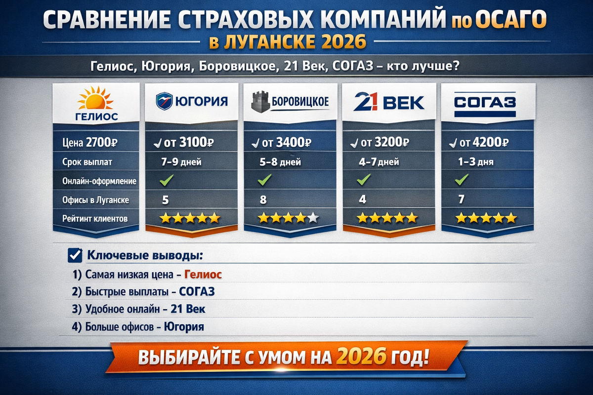 Сравнение страховых компаний по ОСАГО в Луганске 2026-2027