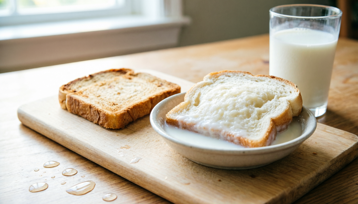 Слева — то, что убивает сочность (сухой хлеб). Справа — то, что её даёт (размоченный, набухший мякиш). Чувствуешь разницу?