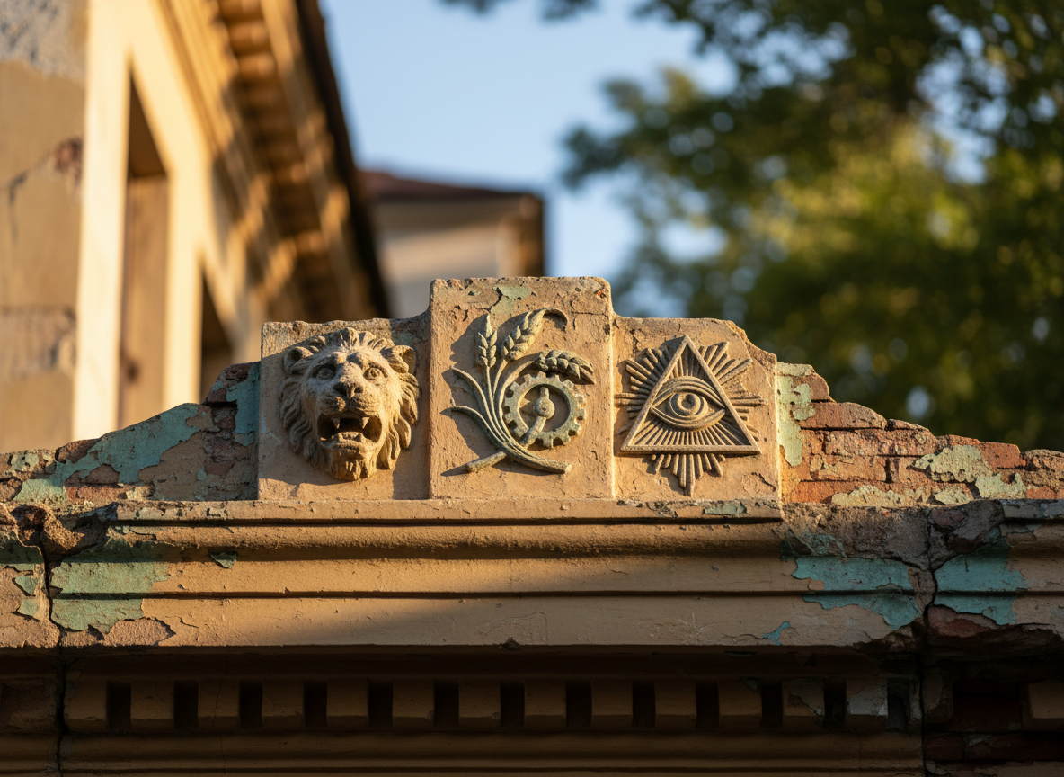 Это не просто лепнина и не случайный набор красивостей. Лев охраняет дом уже сотню лет, колос с шестерёнкой рассказывают о союзе хлеба и стали, а глаз в треугольнике намекает на тайну, которую понимали только посвящённые. Мы проходим мимо этого каждый день — и даже не замечаем, что город говорит с нами.