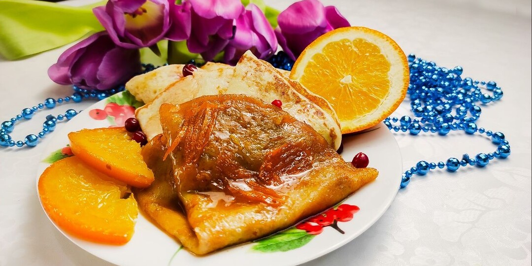 Блины креп-сюзетт с апельсиновым соусом фламбе на Масленицу 2026!