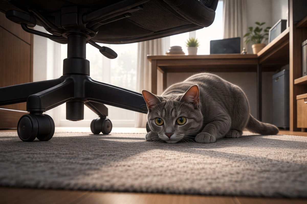 Когда игра оборвалась: кошка ищет добычу и не может переключиться