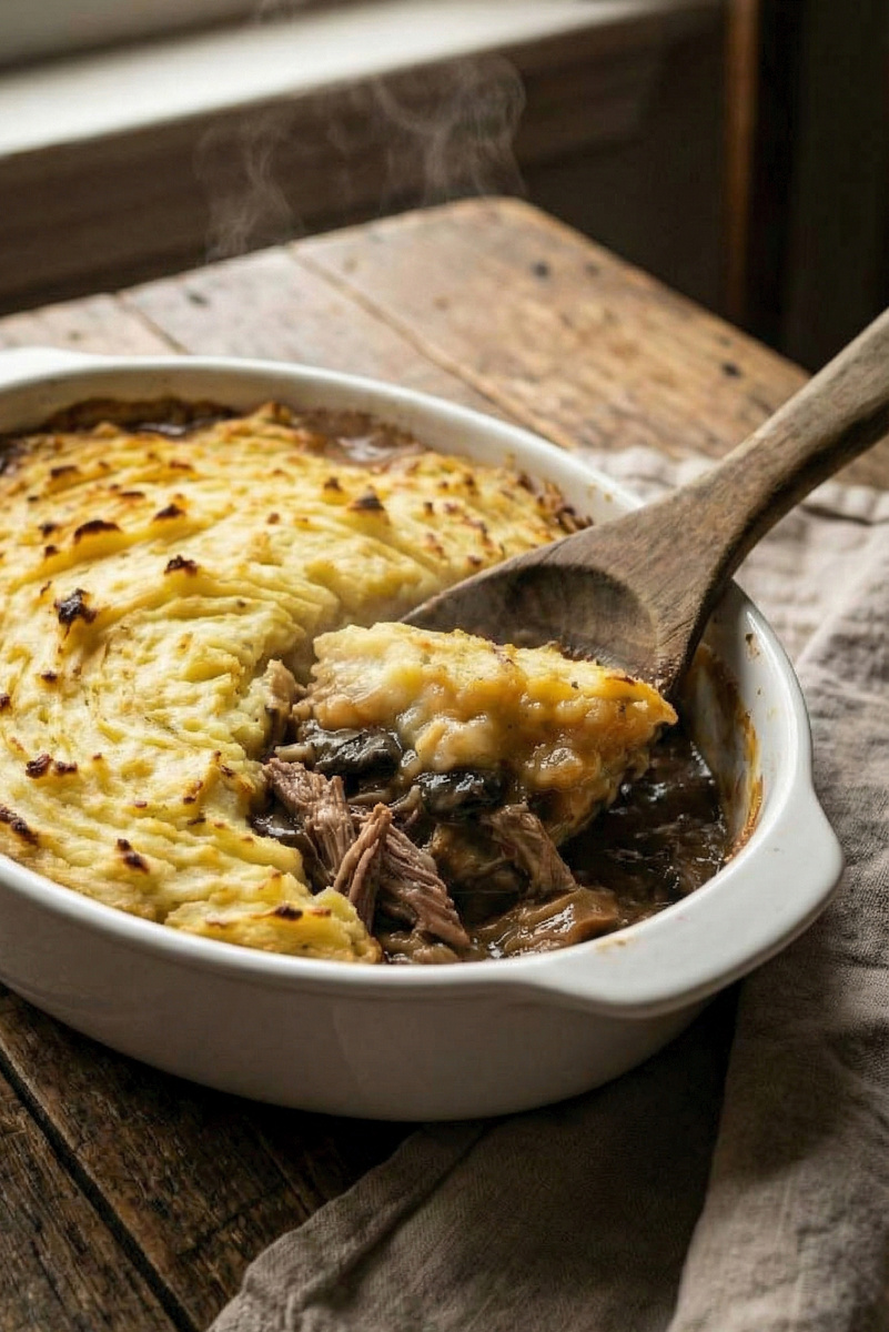 Пастуший пирог с томленой уткой и грибами 