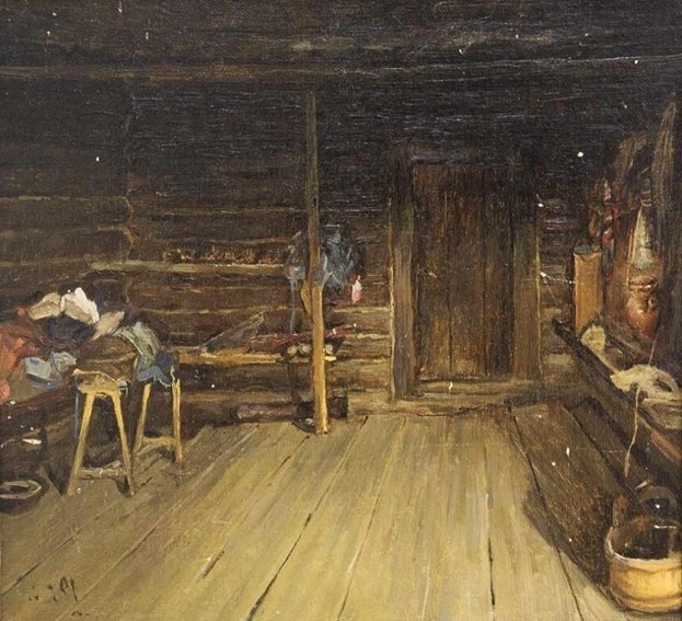 Горохов. Курная изба от окон к двери. Этюд. 1891. Государственный Бородинский военно-исторический музей-заповедник.