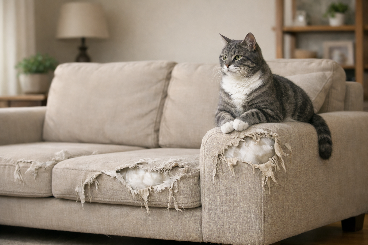 Разодранный диван и настороженная кошка: не месть, а сигнал о стрессе