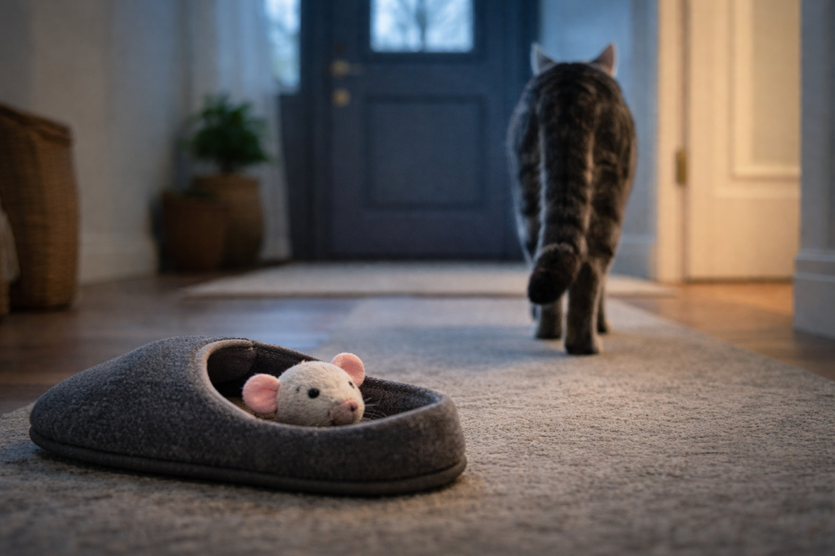 В прихожей кошка демонстративно отворачивается, а вы читаете это как «ответ»