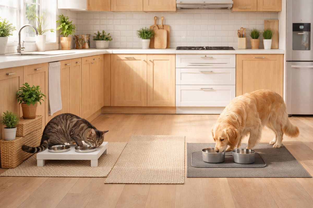Две зоны кормления в одной кухне, чтобы кот и пес ели спокойно