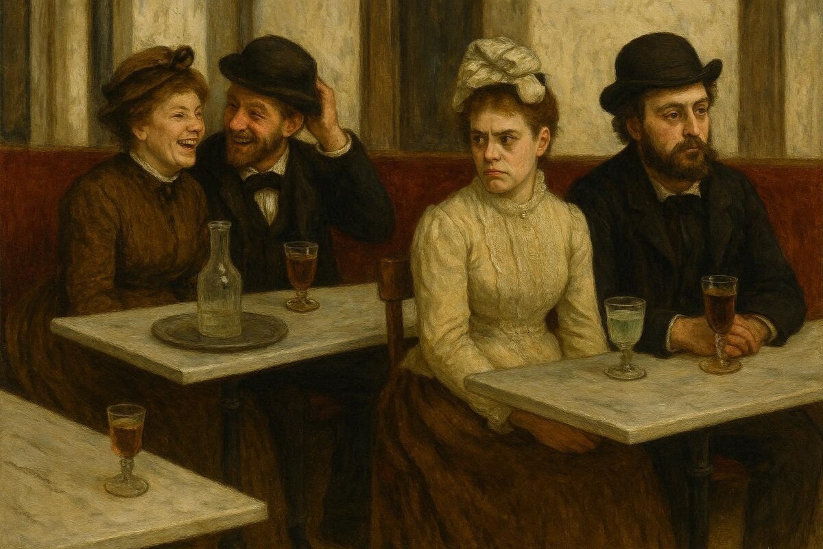 «Эдгар Дега, «Абсент», 1876 — интерпретация с помощью нейросети.