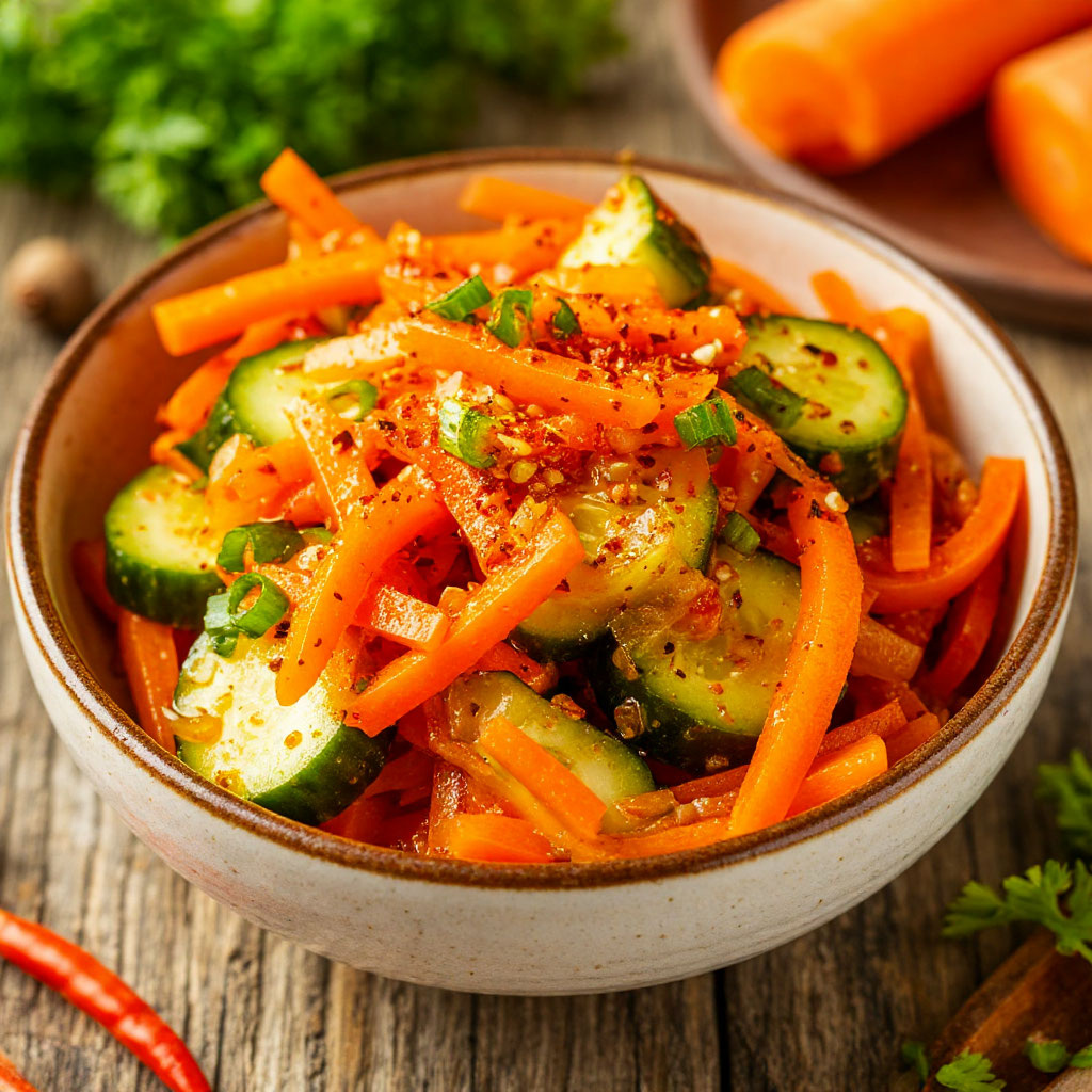 ОСТРЫЕ ОГУРЦЫ «ПО-КОРЕЙСКИ» С МОРКОВЬЮ БЕЗ СТЕРИЛИЗАЦИИ