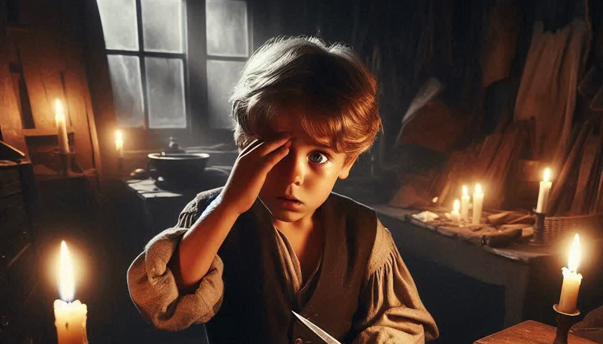 В три года Луи Брайль поранил глаз отцовским шилом. Инфекция перекинулась на второй глаз — к пяти годам он ослеп полностью. С этого момента началась история, которая изменит мир. Реконструкция DALLE-3