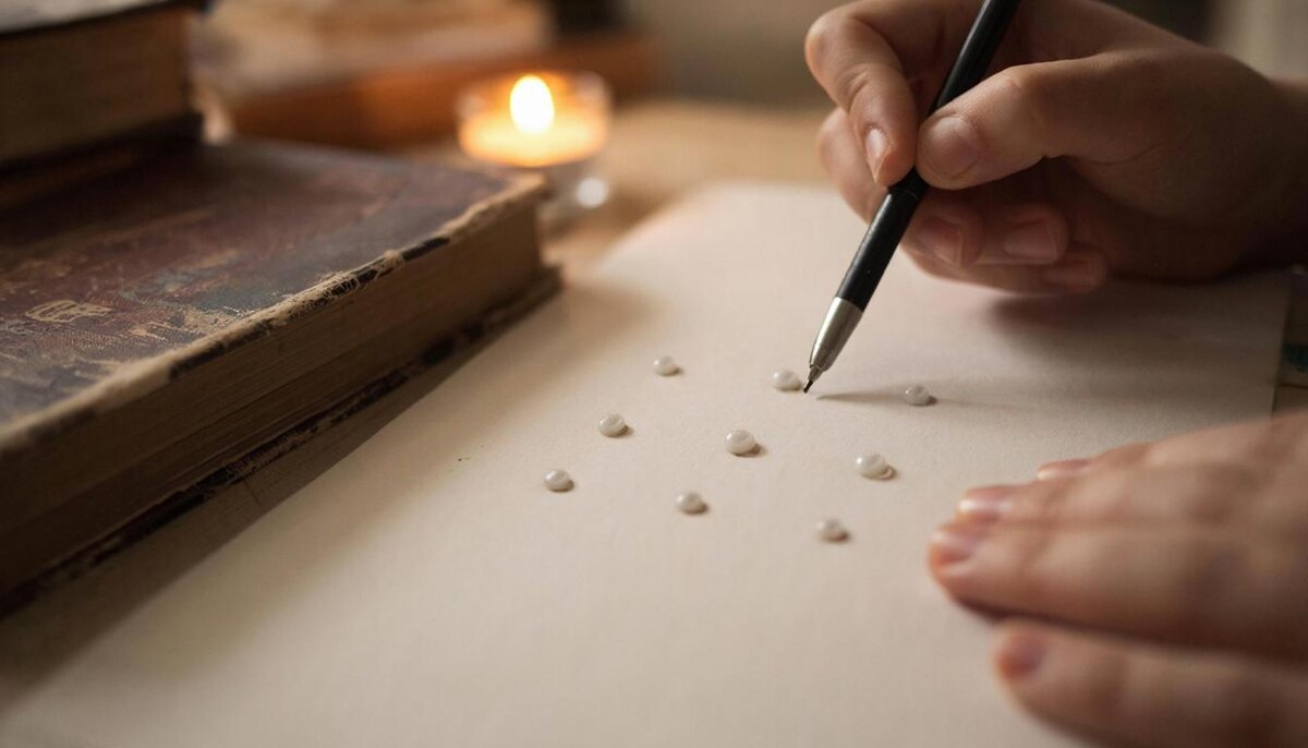 Луи сократил комбинацию до шести точек, расположив их в два столбца по три. 63 символа — хватило на буквы, цифры, ноты и математические знаки. Реконструкция Gigachat