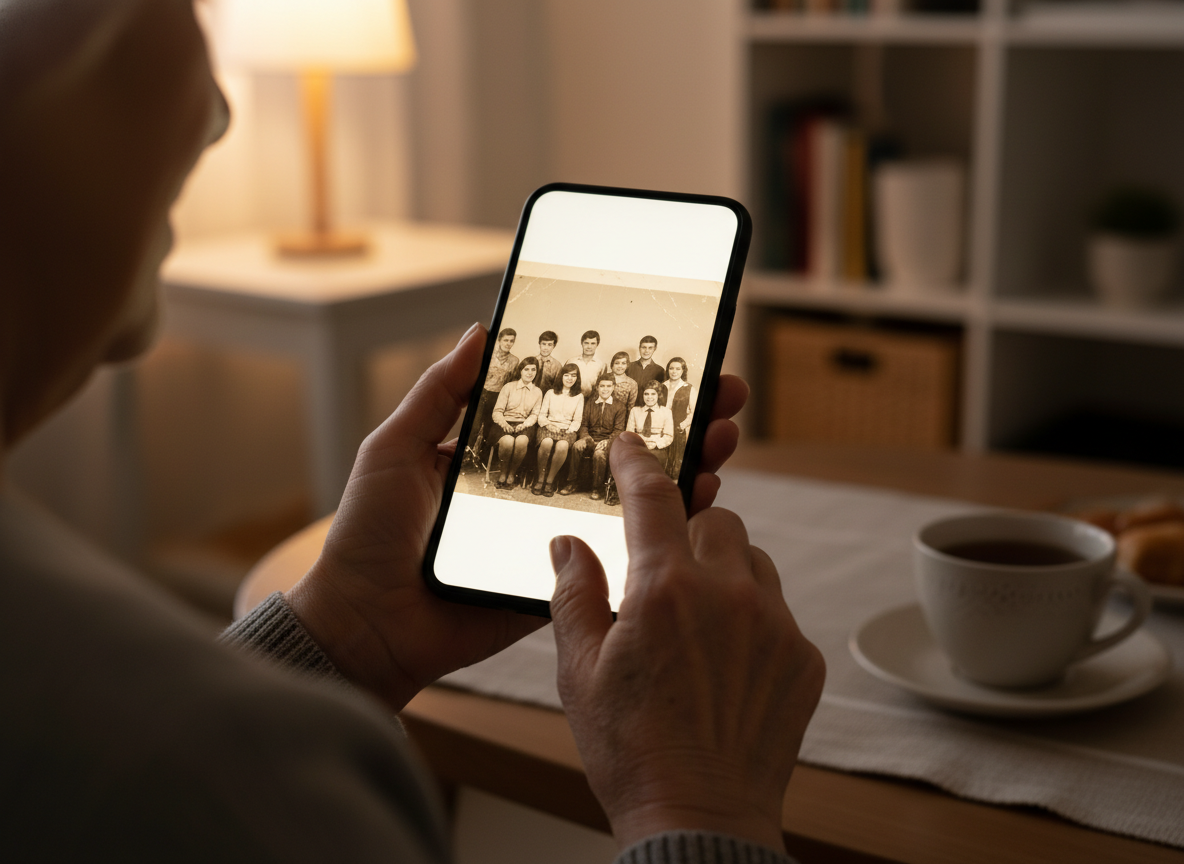 Одним касанием экрана она возвращается на полвека назад — туда, где всё ещё молода, где рядом те, кого уже нет, и те, кто просто потерялся в жизни. Но теперь, благодаря этой маленькой светящейся коробочке, прошлое можно не просто вспоминать — с ним можно снова заговорить.