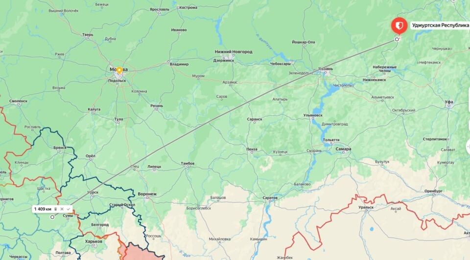    Расстояние до Удмуртии. Источник: t.me/dva_majors