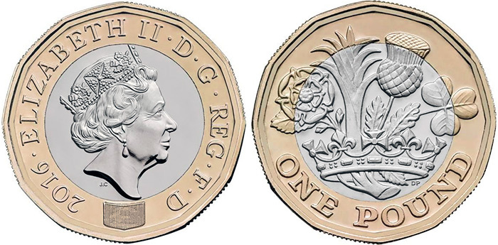 1 фунт Великобритании, монета, 2016 г.