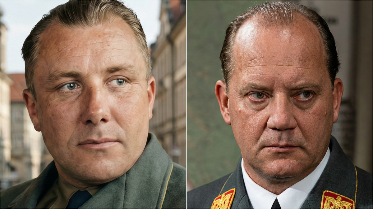 Слева - реальный Мартин Борман, справа - Юрий Визбор в роли Бормана в фильме "17 мгновений весны"