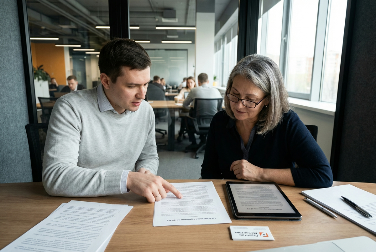 обеспечение независимой гарантией — бизнесмен изучает документы контракта