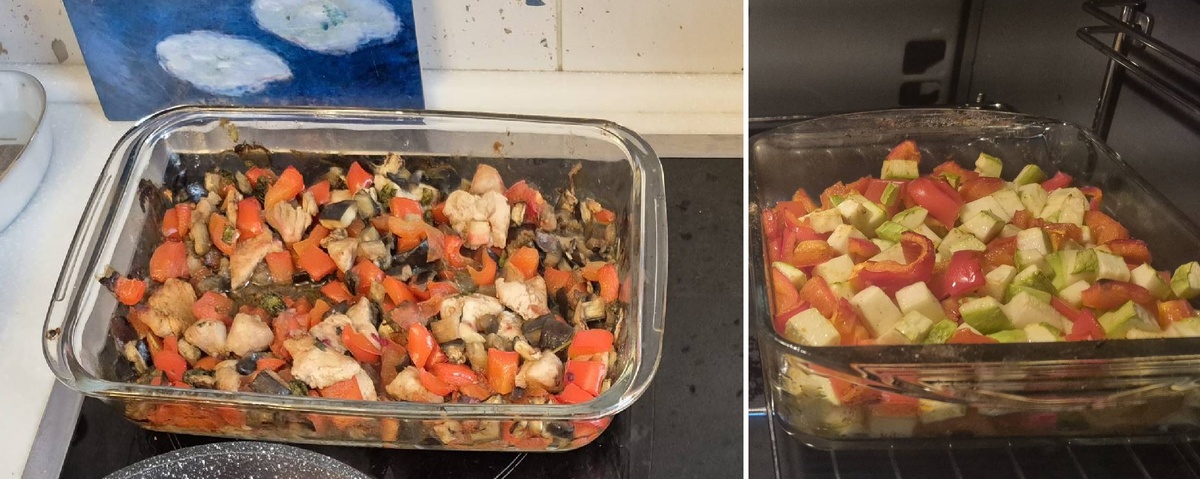 Справа - рагу с баклажаном, слева - с кабачком.